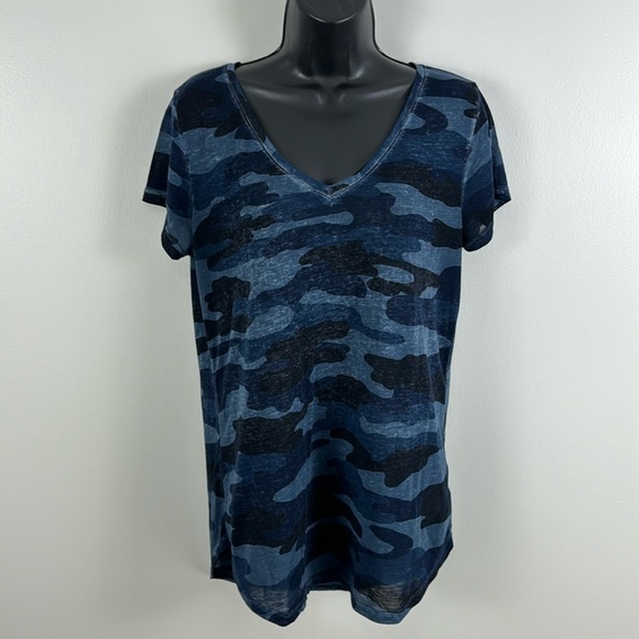 Lucky Brand Tops - ✨3/$25✨ Lucky Brand Blue Camo Semi-Sheer T-Shirt - M